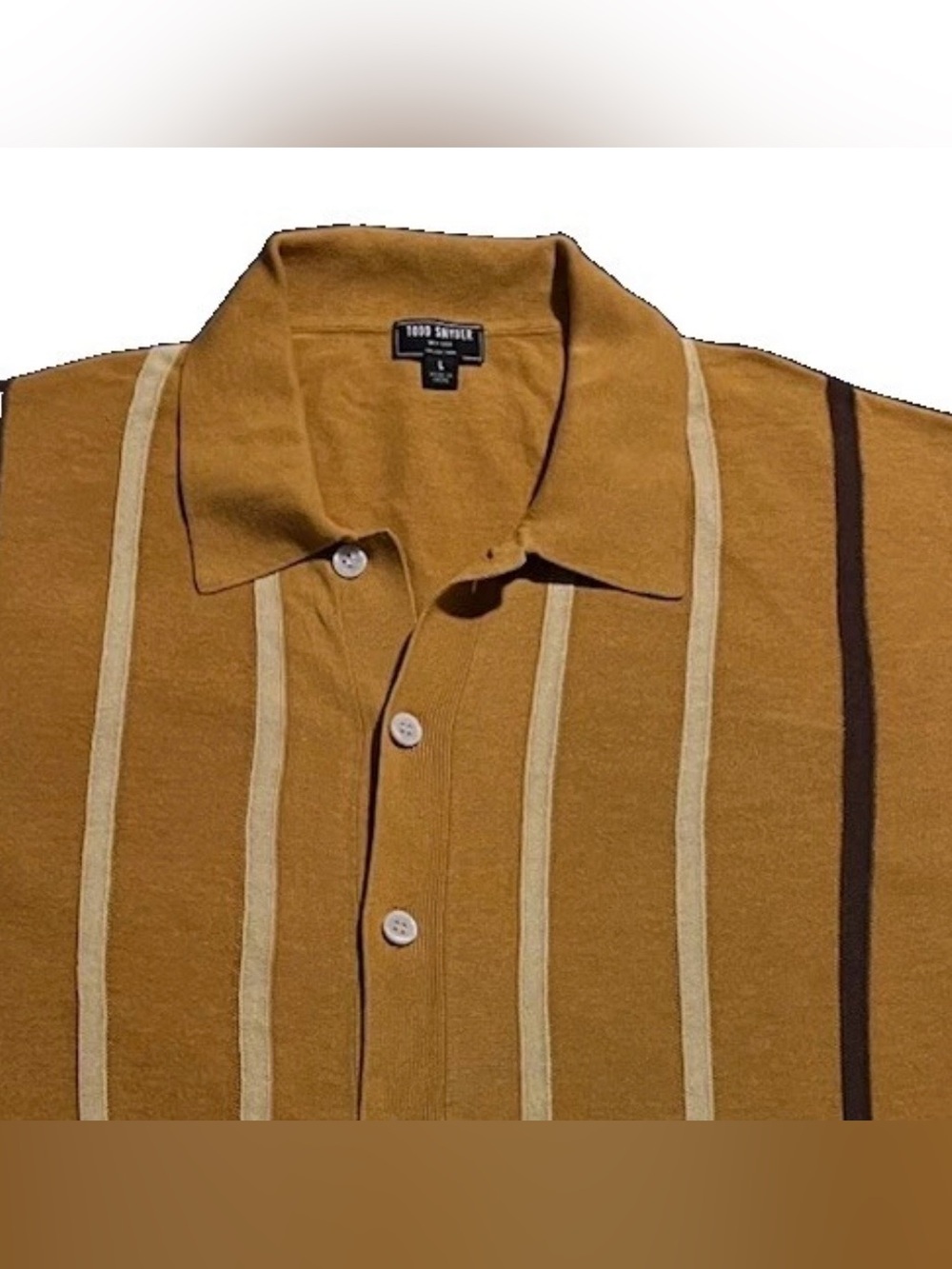 Todd Snyder Vertical Stripe Full Placket Button Up Sweater Polo Large 95689 - Picture 5 of 14